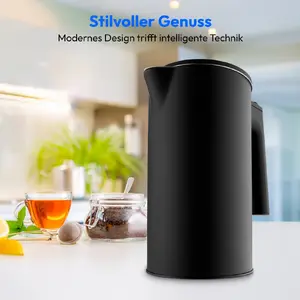Электрический чайник MEDION MD 12106 1,5 л 2200 Вт, черный, из нержавеющей стали, с функцией поддержания тепла и автоотключением