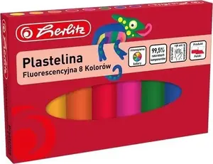 Modelēšanas plastilīns HERLITZ PLASTELINA 8KOL FLUO WB – 8 fluorescējošas krāsas, uz ūdens bāzes