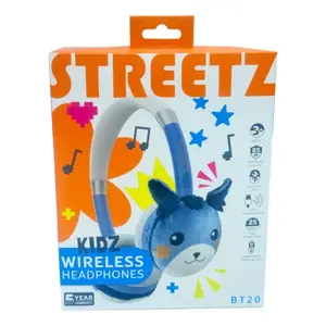 Kids Bluetooth Plush Headphones Streetz BT20-BLU with Microphone, Blue