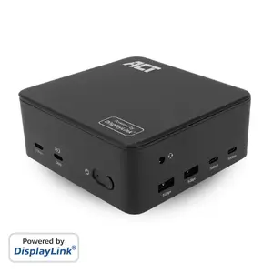 ACT Universāla USB-C dokstacija 4K 3 monitoriem HDMI DisplayPort DisplayLink USB 3.2 Gen 2 Type-C 100W Power Delivery Ethernet