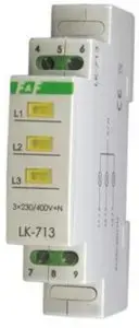 Трехфазный индикатор питания F&F LK-713 Y, желтый, монтаж на DIN-рейку