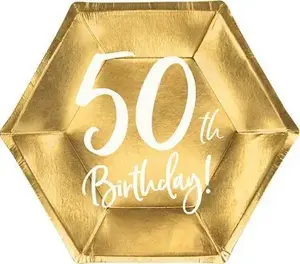 Бумажные тарелки PartyDeco на 50-летие, золотистые, 20 см