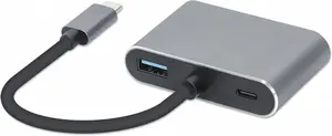 iBOX IUHCHDVGA USB-C 4-in-1 centrmezgls ar USB 3.0, 100W Power Delivery, 4K HDMI un Full HD VGA