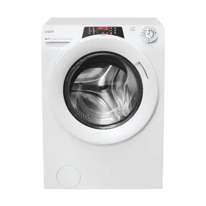 Veļas mašīna ar frontālo ielādi Candy RapidÓ RO 1486DWMT/1-S ar 8 kg ietilpību, 1400 apgr./min griešanās ātrumu, A energoefektivitātes klasi, invertora tehnoloģiju un tvaika funkciju baltā krāsā