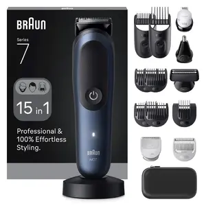 Braun All-in-One Series 7 AIO7580 trimmeris, melns un zils, 0.5–21 mm, 120 min darbības laiks