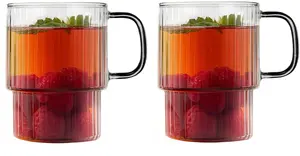 Vialli Design Livio Ribbed Glass Set with Grey Handle 350ml