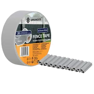 Žoga lente Springos 4,75 cm x 50 m, 450 g/m² PVC, gaiši pelēka ar 20 stiprinājuma klipšiem