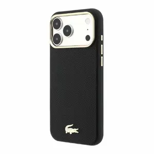 Lacoste PU Leather Champs Elysees Gold Logo MagSafe futrālis iPhone 18 Pro Max un 17 Pro Max melns ar zeltu