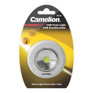 Pielīmējama lampa Camelion COB LED 50lm balta un sudraba plastmasas ar 3 x AAA bateriju barošanu un līmējamu stiprinājumu