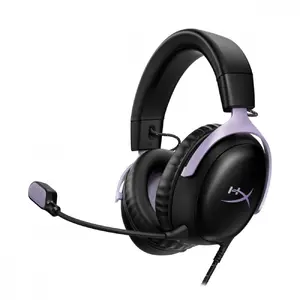 HyperX Cloud III vadu spēļu austiņas ar mikrofonu, circumauralu ausu pārklājumu, 10 - 21000 Hz frekvences diapazonu melnā un lavandas krāsā