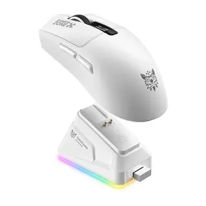 Onikuma DM10 Wireless Gaming Mouse White with PAW3311 Sensor 24000 DPI 1000 Hz Polling Rate Three Connection Modes and Charging Dock