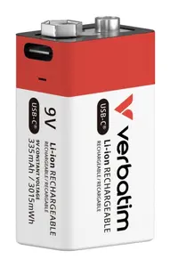 Verbatim 9V USB-C Rechargeable Battery Lithium-Ion 335mAh 3.015Wh