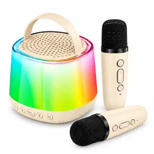 Xrec K29 Pārnēsājams Bluetooth karaoke skaļrunis ar RGB LED apgaismojumu un diviem bezvadu mikrofoniem 5W bēšā krāsā