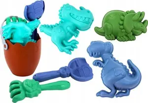 LEANToys Dinosaur Sand Play Set with Bucket, Egg Mold, Rake, Shovel, and Molds 18543