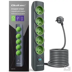 Qoltec Strāvas pagarinātājs ar izgaismotu slēdzi un 5 iezemētām ligzdām 3680W 16A