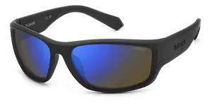 Saulesbrilles Polaroid PLD 2166/S 0VK625X taisnstūra vīriešu pieaugušo gumijas melns ietvars zilas spoguļstikla polarizētas plastmasas lēcas