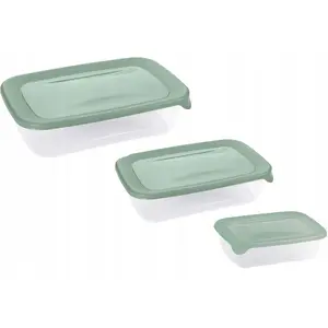 Pārtikas trauku komplekts Curver Fresh & Go 3 daļas taisnstūra 2L + 1L + 0.5L zaļa plastmasa
