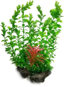 Terra Natura Aqua Natura Hlorella ar sarkanu akcentu zaļš plastmasas akvārija augs 38 cm