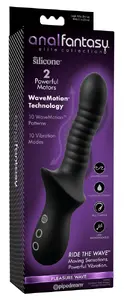 analfantasy Pleasure Wave Black Anālais vibrators ar 10 WaveMotion režīmiem 10 vibrācijas režīmiem IPX6 ūdensizturīgs silikons ABS
