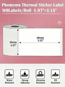 Phomemo Baltas termouzlīmes 50x80mm 90 gabali M110, M220, M221 printeriem