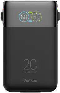 YENKEE YPB1051 Power Bank 10000 mAh 20W USB-C USB-A Lightning iebūvēti kabeļi LED displejs