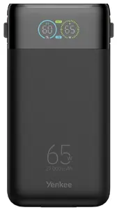 YENKEE YPB2751 Ārējais akumulators 27000 mAh 65W USB-C USB-A Lightning Integrēts kabelis Displejs