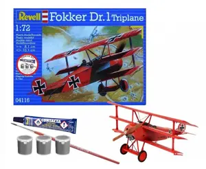 Revell Starter Kit Fokker DR.1 Triplane model airplane kit with paints brush and glue