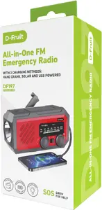 D-Fruit DF197 avārijas FM radio ar 2000 mAh strāvas banku saules bateriju rokas ģeneratoru lukturīti un SOS signālu