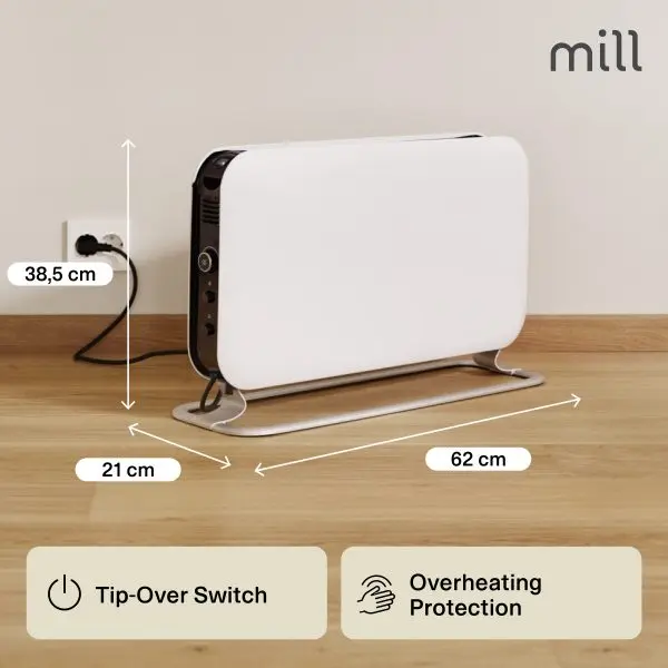 Mill SG2000LED Electric Convector Heater, 2000W, White, IPX4, for rooms up to 28 m², 3 power levels, and LED thermostat Photo 4