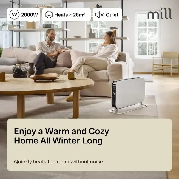Mill SG2000LED Electric Convector Heater, 2000W, White, IPX4, for rooms up to 28 m², 3 power levels, and LED thermostat Photo 6