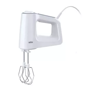 Rokas mikseris BRAUN HM 3135 WH — 500 W, 5 ātrumi, turbo, blendera bļoda 0,6 L, smalcinātāja 0,5 L