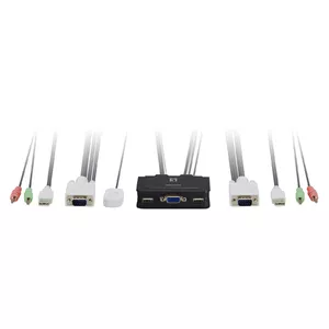 2-portu KVM pārslēdzējs LevelOne KVM-0223, USB tastatūra/peles, VGA 2048x1536, 0.9 m kabeļi, audio atbalsts