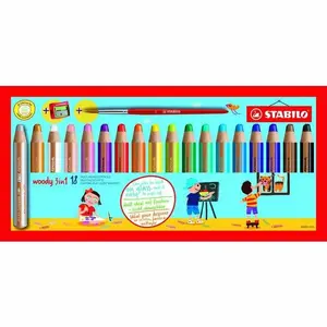 Colored pencil set Stabilo woody 3 in 1 Multi 18 pcs — wood-cased, watercolor, wax-based, for drawing & coloring