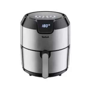 Karstā gaisa friteris Tefal Easy Fry EY401D ar 4,2 l ietilpību, 1,2 kg pārtikas ietilpību, skārienvadību, LCD displeju un 1500 W jaudu melnā un nerūsējošā tērauda krāsā