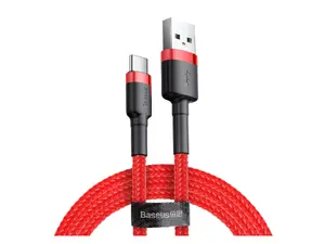 USB-A uz USB-C kabelis Baseus Cafule — USB 2.0 A→C, atbalsts QC3.0 uzlādei, neilona apdare, sarkans