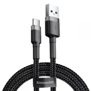 USB-A uz USB-C uzlādes un datu kabelis Baseus CATKLF-CG1, 2m, QC3.0 2A, neilona pinums, izturīgs, melni‑pelēks