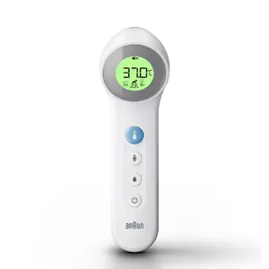 Digitālais pieres termometrs BRAUN BNT400 — attālināta mērīšana, 34–43 °C diapazons, 0.1 °C precizitāte, balts