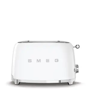 Smeg 50's Style TSF01WHEU Toaster White 950 W 2 Slots Stainless Steel Housing Defrost Function Removable Crumb Tray