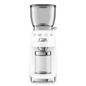 Smeg 50's Style CGF01WHEU White Electric Burr Coffee Grinder with 350g Capacity, 150W Power, Conical Burr and 30 Settings