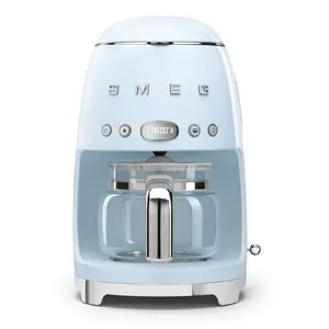 Smeg 50's Style Drip Filter Coffee Machine DCF02PBEU Pastel Blue 1050W 1.4L 10 Cups Ground Coffee Jug Built-in Display