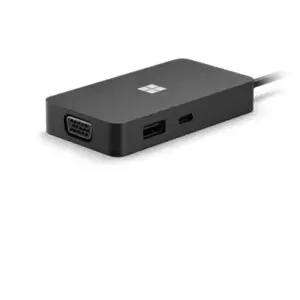 Microsoft 1E4-00002 laptop dock and port replicator in Black with HDMI, RJ-45, USB-C, USB-A, and VGA interfaces