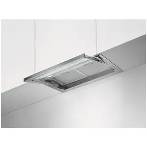 Полувстроенная выдвижная вытяжка Electrolux LFP536X с производительностью 600 м³/ч, отводом и рециркуляцией воздуха, 3 скоростями, LED подсветкой и алюминиевыми жировыми фильтрами, цвет нержавеющая сталь и серый