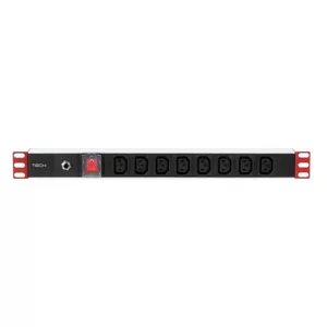 Techly 19" Skapja Strāvas Sadalītājs 1U 8 Kontaktligzdas C13 Melns Sudraba