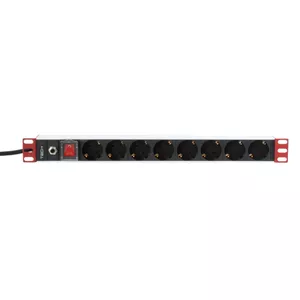 Techly 19 collu statīva strāvas padeves bloks 1U 8 Schuko kontaktligzdas 250V 16A ar 3m kabeli melns