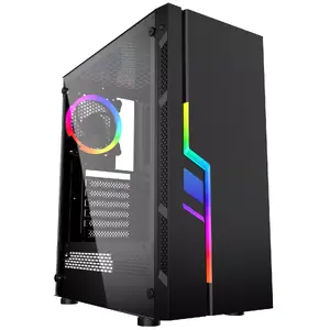 Datora korpuss GEMBIRD Fornax 2000 RGB Midi Tower melns — Micro ATX/ITX/ATX, 1x120 mm aizmugures ventilators, 2×2.5" vietas, 2×USB 3.2 Gen1 Type-A, rūdīts stikls