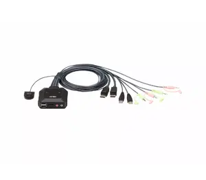 KVM-переключатель ATEN CS22DP-AT 2-порта USB DisplayPort, 4K@30Hz, USB-A консоль, аудио, кабель 1.2 м