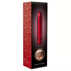 Vibrators rocks off Silicone Scarlet Velvet Red — kulas vibrators, garums 9,2 cm, Ø 1,7 cm, 10 režīmi, ūdensizturīgs, bateriju darbība (AAA)