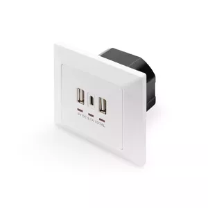 DIGITUS DA-70618 Flush Mounted Power Socket with 2x USB A and 1x USB Type-C Ports, White, 250V, 50Hz