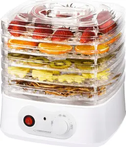 Pārtikas dehidrētājs ESPERANZA EKD004 — 5 plaukti, regulējams termostats, 250 W, līdz 75 °C, puscaurspīdīgs balts