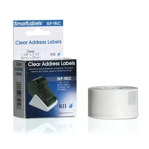 Pašlīmējošas drukas etiķetes SEIKO SLP-2RLC — caurspīdīgas baltas, 8.9 × 2.8 cm, 260 gab.
